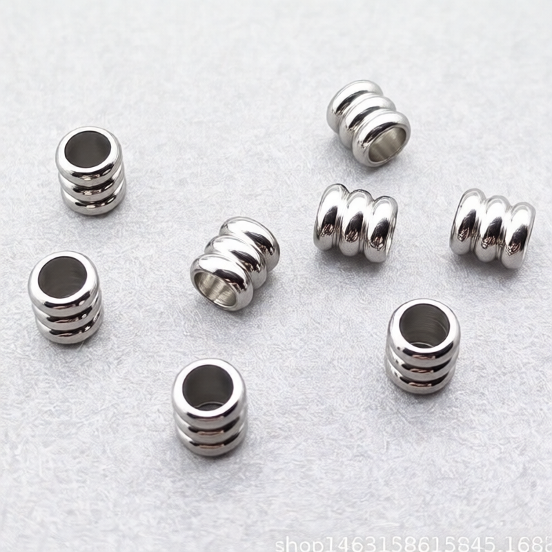 不锈钢螺纹桶珠 手链隔珠 三线隔珠 直孔珠项链隔珠DIY饰品配件