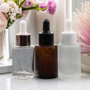in stock supply 30ml transparent frosted flat shoulder essence bottle brown stock solution dropper bottle essence oil bottle