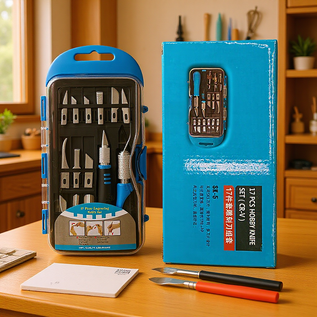 厂家直供新款防滑橡胶柄17PC雕刻刀手工刀刻刀套装