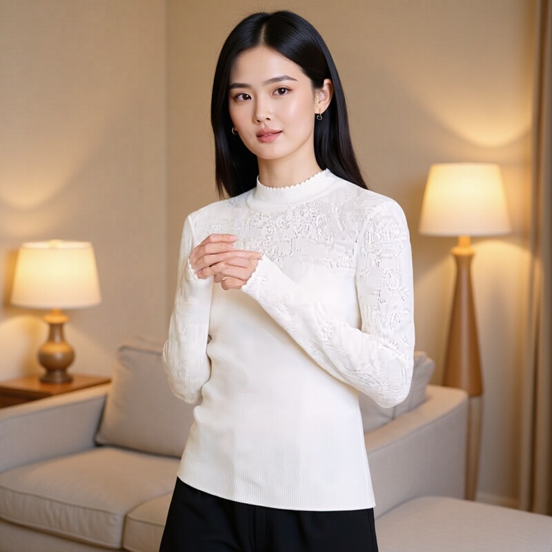 Yajia High-End Round-Neck Sheep Wool Half-High Collar Slim-Fit Slimming Inner Wear Autumn 2024 New Versatile Knitwear
