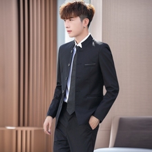 2025创意款男式中山装套装礼服男韩版修身西服 男士婚礼一件代发