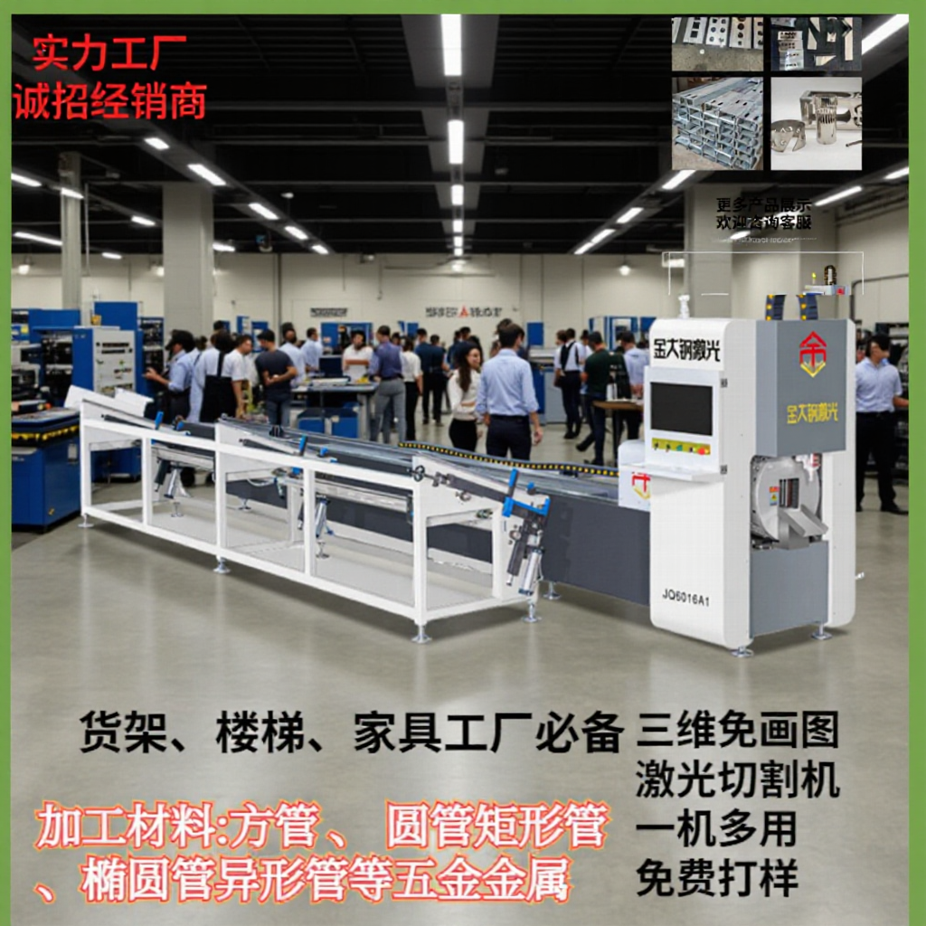 広東省メーカー製 6000W高出力レーザー管切断機 レーザーヘッド全自動上下端材切断機