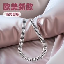 欧美新款简约拼接多层镶钻项链网红时尚个性银色锁骨链设计感颈饰