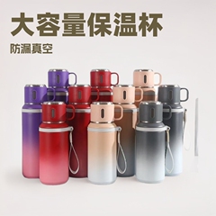 316ステンレス真空グラデーション色保温カップ茶水分離一蓋両用大容量携帯ロープ保温