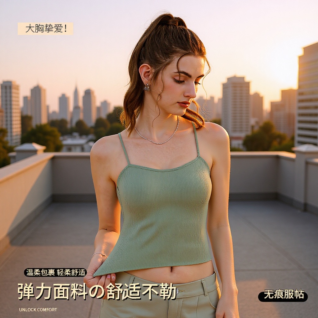 无痕美背吊带内衣短袖女夏季清爽凉感固定杯修身内搭防走光冰感