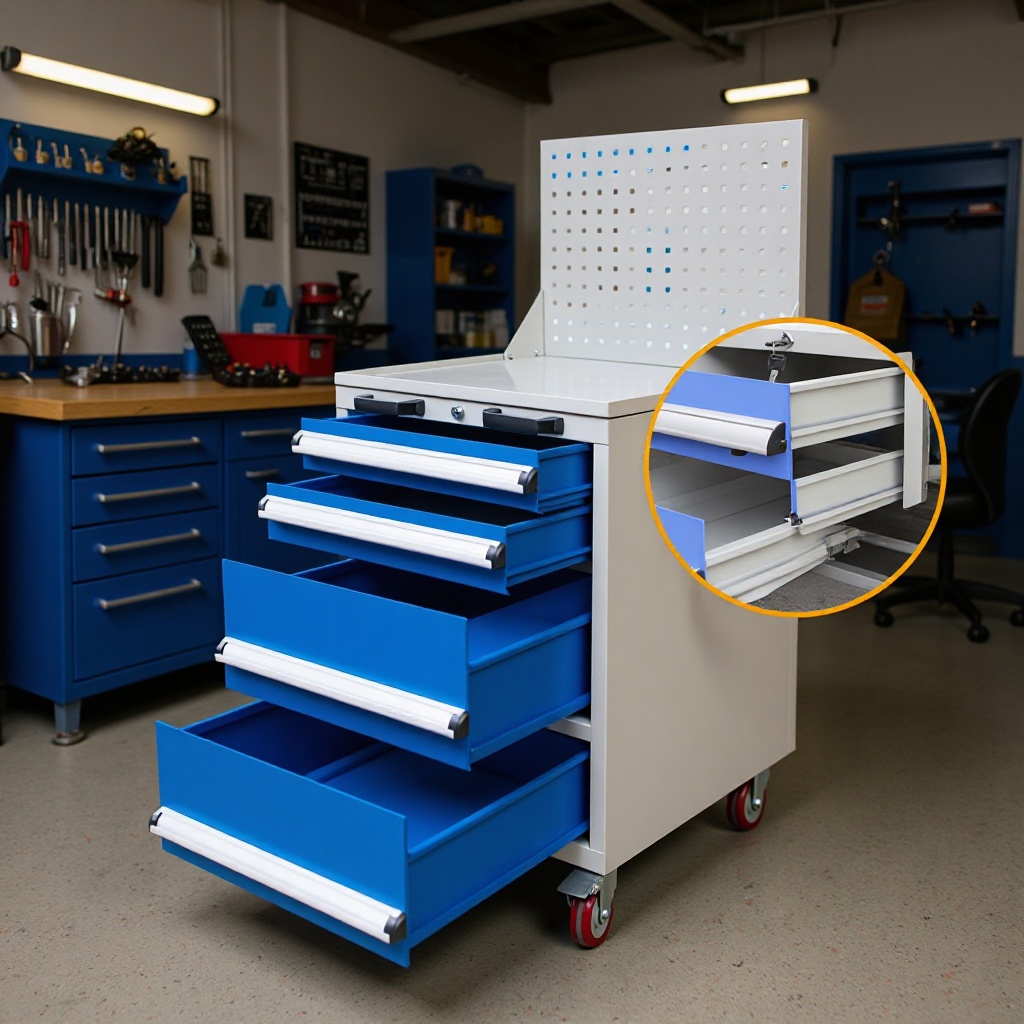 车间重型维修工具车储存工具箱手推移动4抽带抽屉工具柜劳动车