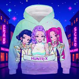k-pop猎魔女团3D印花跨境新款儿童休闲连帽卫衣厂家直销外贸货源
