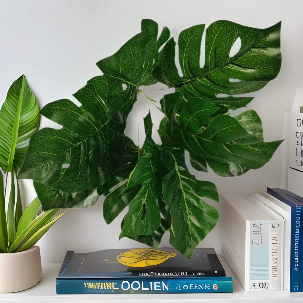 Flor de simulación al por mayor 9 hojas de monstera de simulación verde sobre pegamento Monstera simulación de pared de plantas flor de simulación