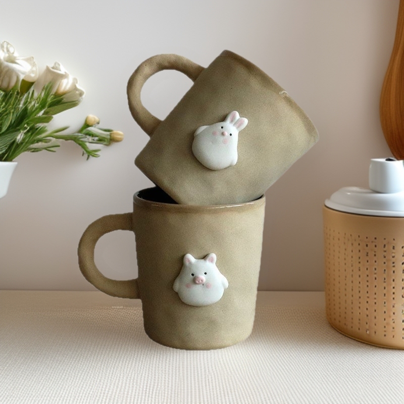 女の子向けの不規則な日本のレトロなコーヒーカップ、見栄えの良いウォーターカップ、家庭用セラミックマグ、大容量|undefined