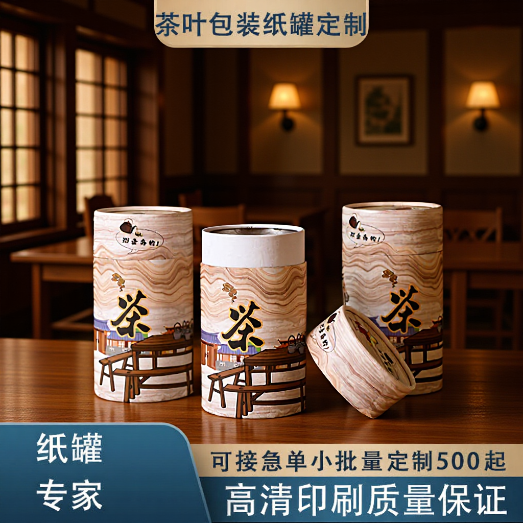 Tea Paper Can Paper Tube Customized Snack Food Round Color Printed Food Nut Lotus Root Powder Packaging Round Jar Customized