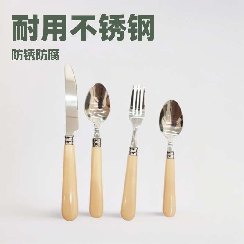 스테인레스 스틸 휴대용 식기 여행 3 조각 스테이크 나이프 스푼 포크 세트 간단한 창작 식기