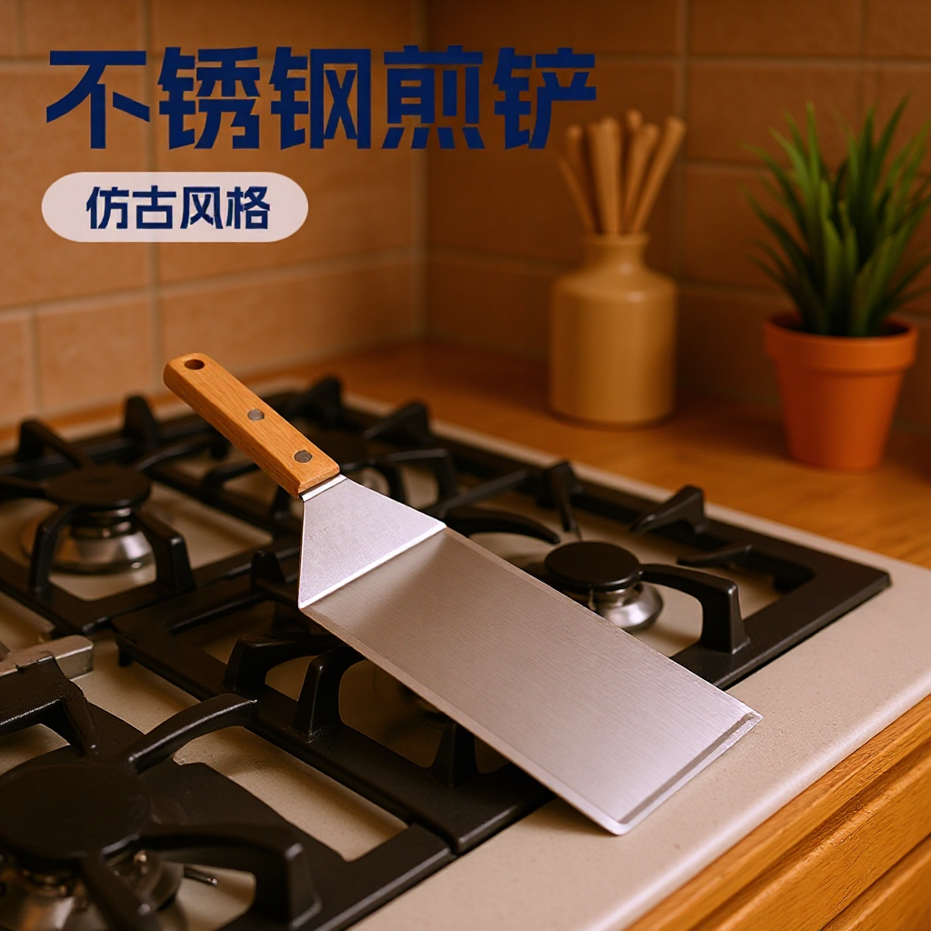 Stainless Steel Wooden Handle Large Spatula Cooking Spatula Teppanyaki Spatula Steak Spatula Pancake Spatula Pizza Spatula Barbecue Spatula Raw Spatula