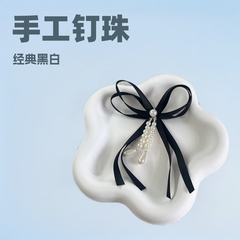 手工钉珠经典黑白蝴蝶结袜子饰品配饰包配件服装辅料发饰发夹