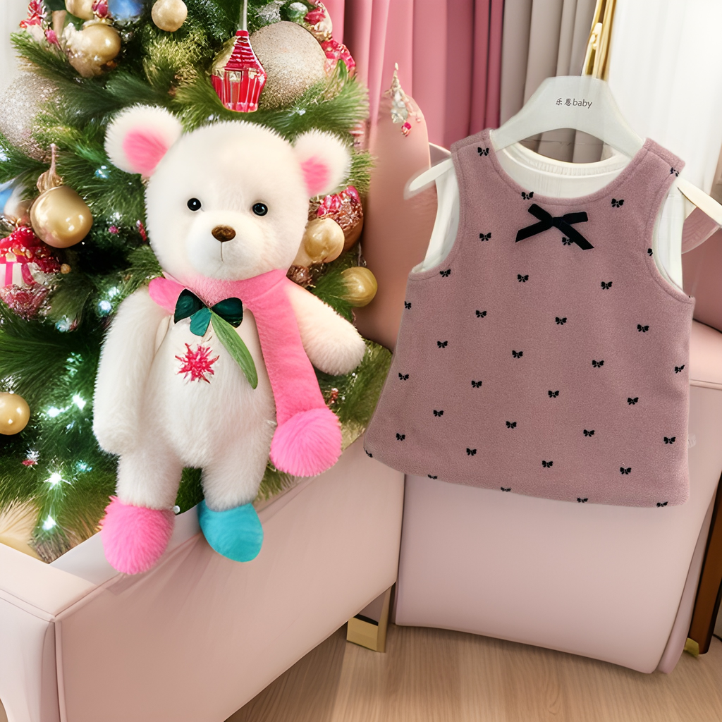 [Ropa para niños Le En] Ropa de año nuevo de invierno para niñas Falda de chaleco de terciopelo rosa occidental Vestido de moda Vestido de princesa