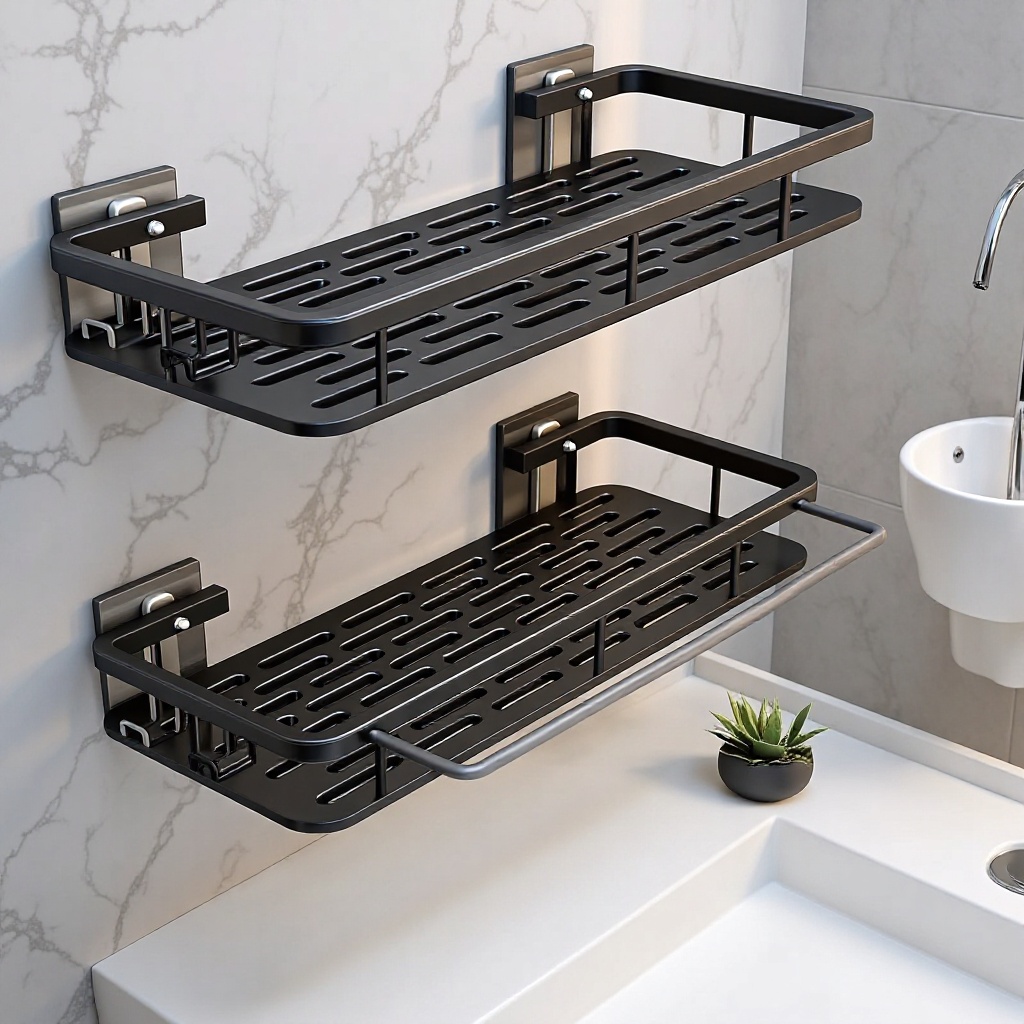 Wall-Mounted No-Drill Cabinet for Washbasin, Toilet Vanity Storage Rack, Kitchen and Bathroom No-Drill Storage Shelf