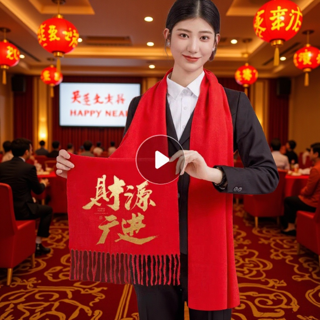年会保暖红色围巾定制仿羊绒披肩中国红围脖定做印字年会开业聚会