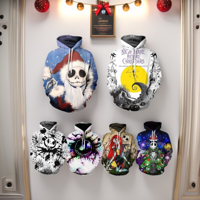 2025 Halloween Movie Christmas Ghost Night Skull Jack Hooded Sweatshirt for Men Digital Print Personalized Hoodie for Women