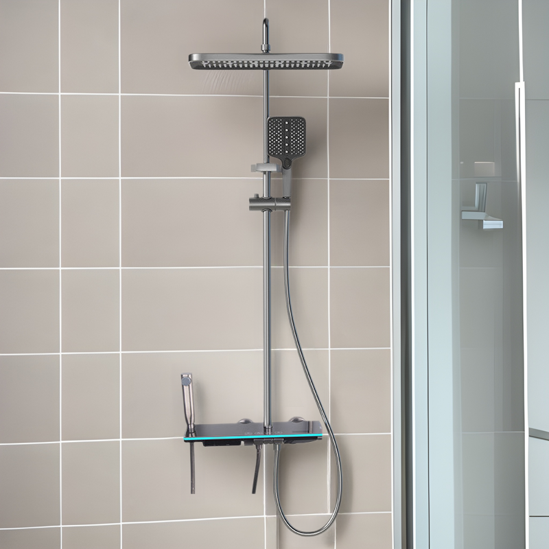 Waterfall Large Flow Outlet Extended Large Storage Glass Bathroom Toilet Gun Gray Atmosphere Light Shower Set