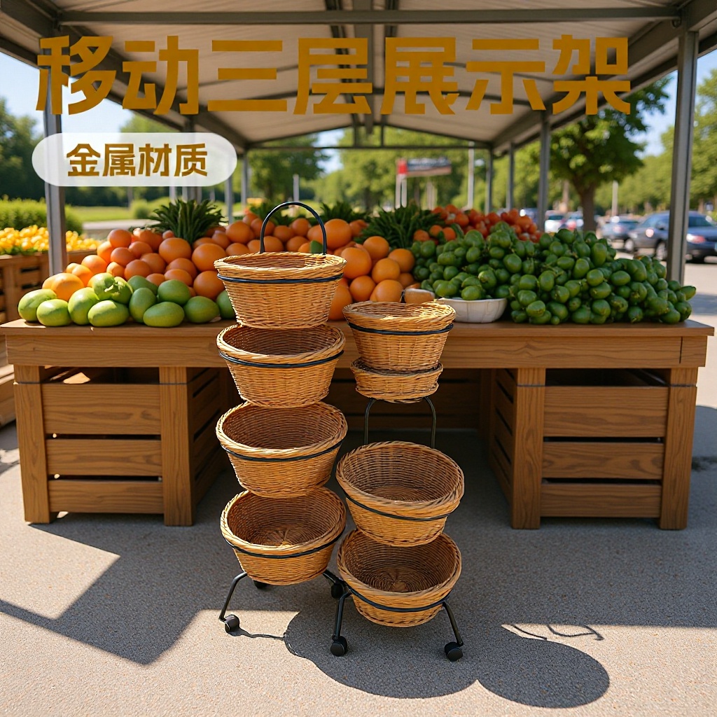 升级版承重强滑轮移动三层果蔬展示架商超陈列货架批发多功能商用