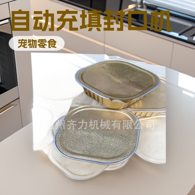 铝箔杯宠物零食灌装封口机 一分为二主食餐盒猫粮自动充填封盖