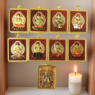 Dragon Five Grandmaster Double-Sided Thangka with Cinnabar Painting of the Eight Guardian Gods, Zodiac Buddha Pendant, Amulet for Good Luck