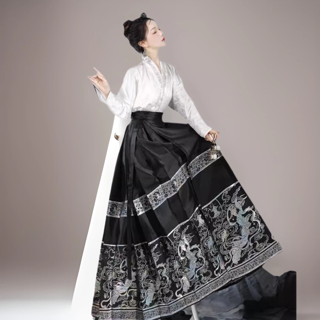 Синяя женская одежда больших размеров, новая юбка-ципао в китайском стиле с тяжелой вышивкой, осенняя юбка-ципао с эффектом стройности, юбка-полусолнце