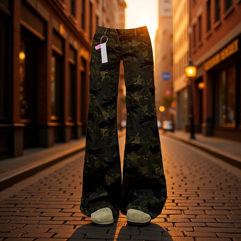 American Retro Hottie Slim Straight Slim Flared Jeans 2025 Spring and Summer New Low-Waist Camouflage Cargo Pants