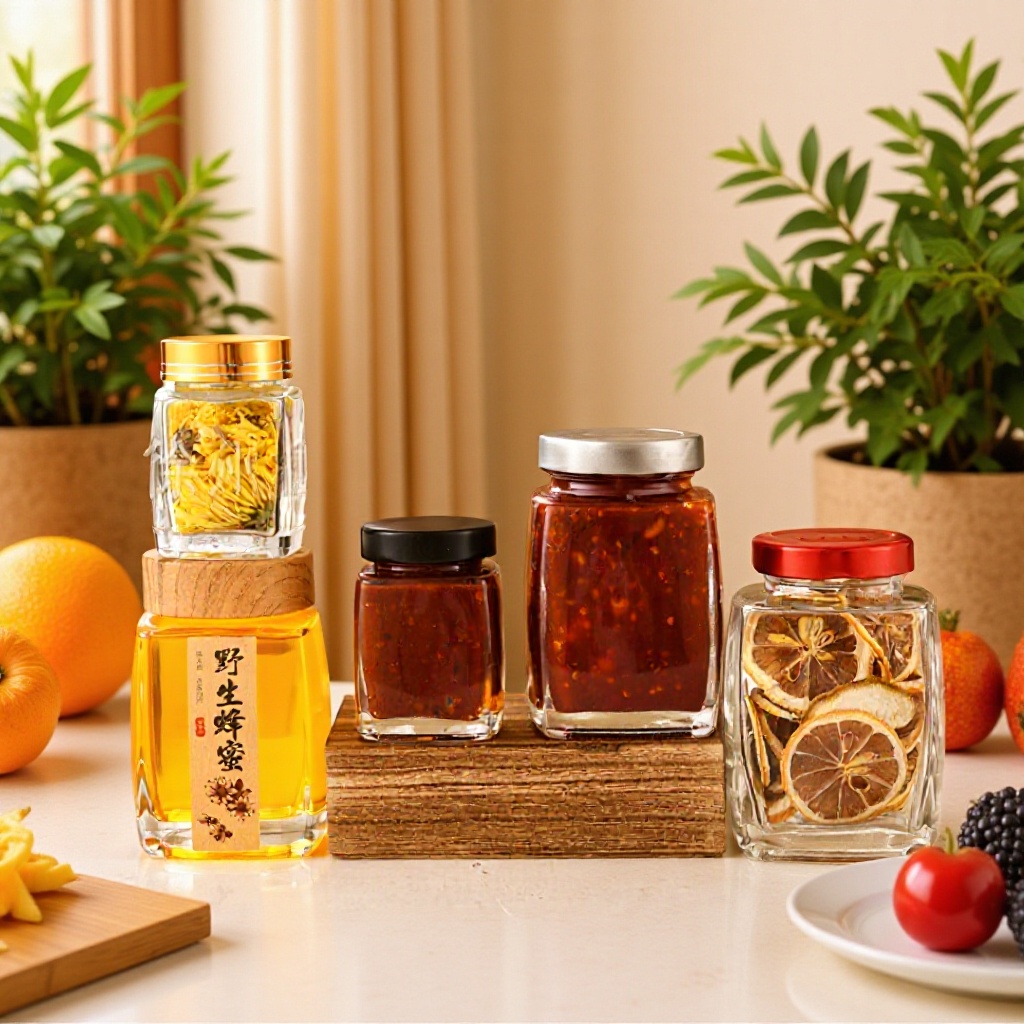 方形大口蜂蜜瓶1斤装家用加厚果酱梨膏燕窝瓶透明密封食品玻璃罐