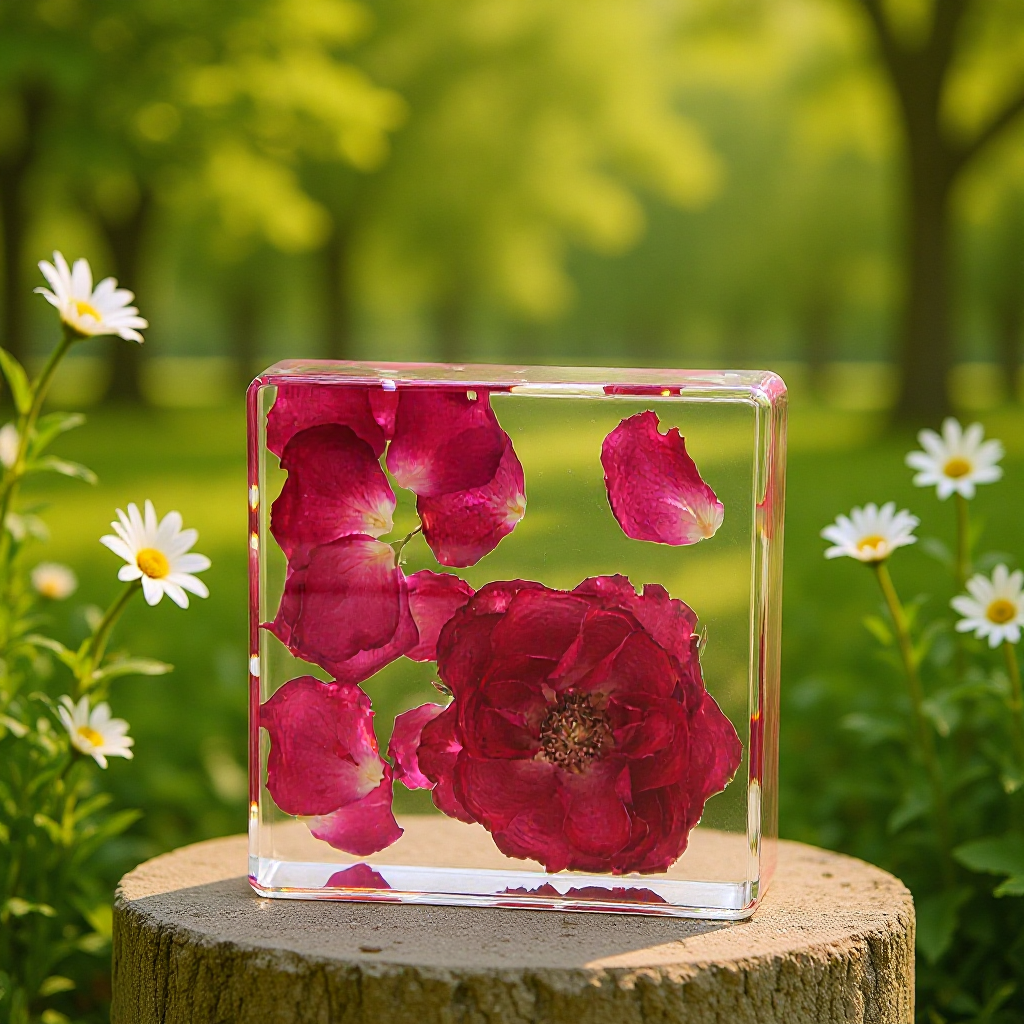 手工定制玫瑰干花镶嵌树脂轻奢高雅书镇摆件装饰品创意家居摆件