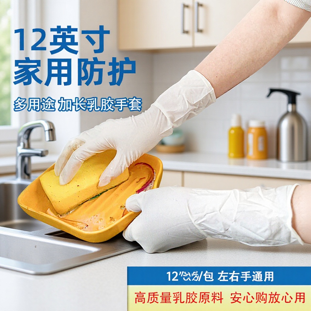 12英寸乳胶手套长臂食品级天然橡胶家用厨房洗碗批发防护防油污