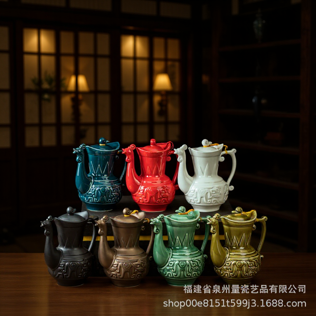 Antique Ceramic Household Chinoiserie 0.5kg White Wine Jug Wine Divider Rice Wine Spirits Creative Wine Cup Wine Set Wholesale