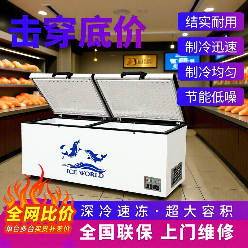 Freezer Commercial Large-Capacity Refrigerator Refrigeration and Freezing Horizontal Dual-Temperature Copper Tube Ice Machine Freezer Display Cabinet Fresh-Keeping Cabinet