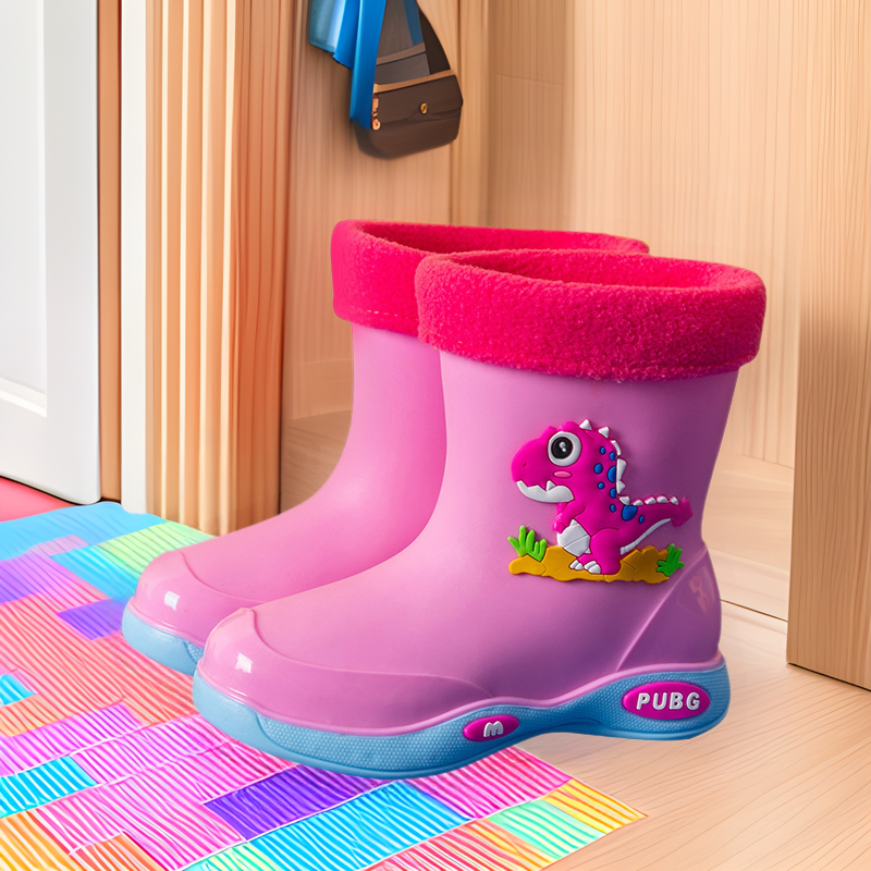 Children's Rain Boots Women's Fleece-lined Warm Detachable Water Shoes Non-slip Waterproof Rain Boots Young Children's Small and Medium-sized Children's Baby Boys' Boots