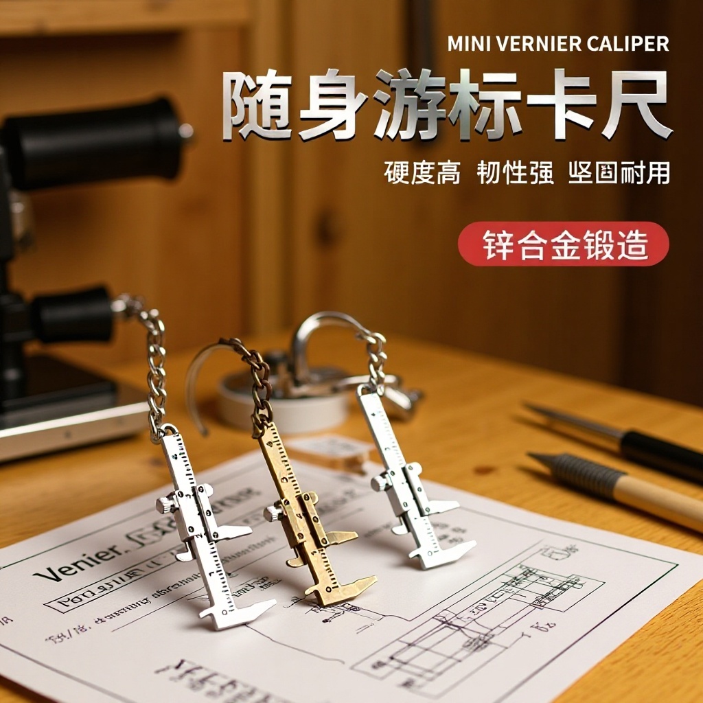 迷你便捷游标卡尺0-40mm钥匙扣便携工具挂件测量锌合金油标