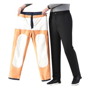 Dad's Cotton Pants Wearing Winter Fleece-Lined Pants Northeast Warm Thickened Windproof Pants Middle-aged and Elderly Men's Casual Pants