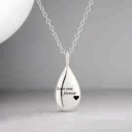 欧美跨境不锈钢骨灰盒项链可DIY刻字图像纪念礼物饰品水滴形吊坠