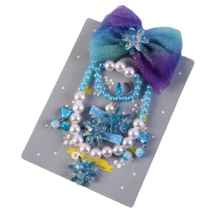 Frozen Necklace Princess Hair Accessories Gift Box Dance Ear Clip Ring European and American Children's Jewelry Set Cross-border Wholesale