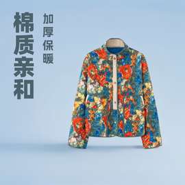 亚马逊外贸复古时尚za妈妈棉服中老年人秋冬女装加绒加厚宽松棉衣