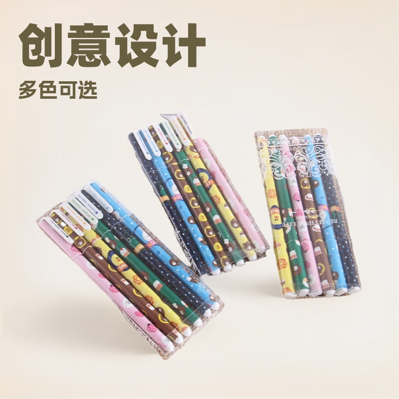 Dibujos Animados lindo 6 caja de gel pluma estudiante escritura suave firma Pen Junior High School ins examen cepillo pluma al por mayor