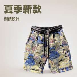 夏季短裤欧洲站男百搭刺绣休闲裤薄款潮牌沙滩裤高弹透气沙滩风