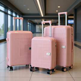 跨境2025新款pp拉杆箱品质旅行箱硬壳静音万向轮行李箱三件套印货
