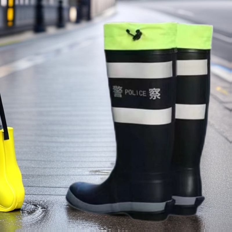 高筒反光执勤橡胶雨鞋舒安行雨鞋户外工作橡胶鞋高筒执勤胶靴