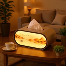 创意发光小夜灯纸巾盒客厅高档轻奢抽纸盒家居卧室睡眠床头灯摆件