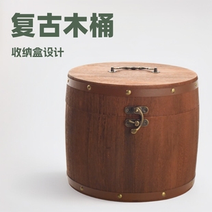 Wooden Tea Barrel Spot Vintage Gift Tea Cans Barrel Charcoal Color Pu'er Tea Packaging Barrel Storage Box