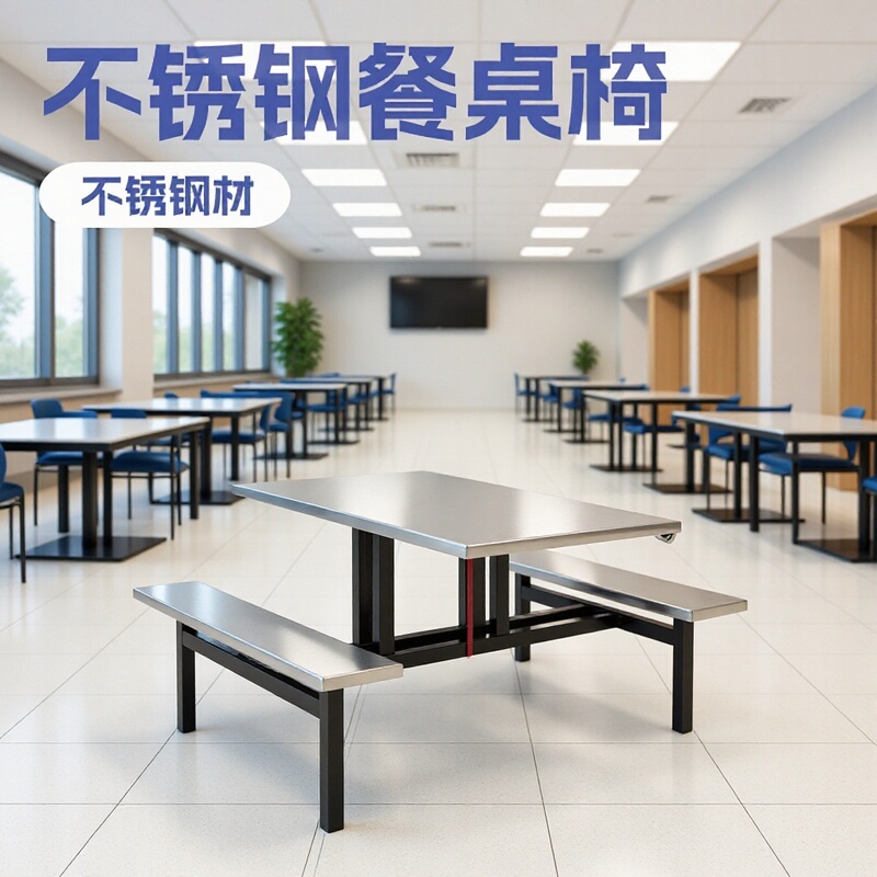 学校食堂餐桌椅组合员地小吃店锈钢连体餐桌人6人8人位|undefined