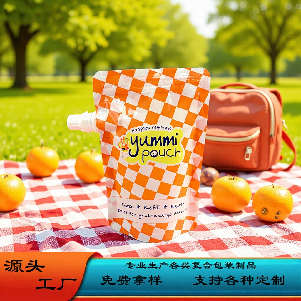 食品级材料 橙汁 果冻 啫喱侧吸嘴饮料袋零食吸嘴拉链袋