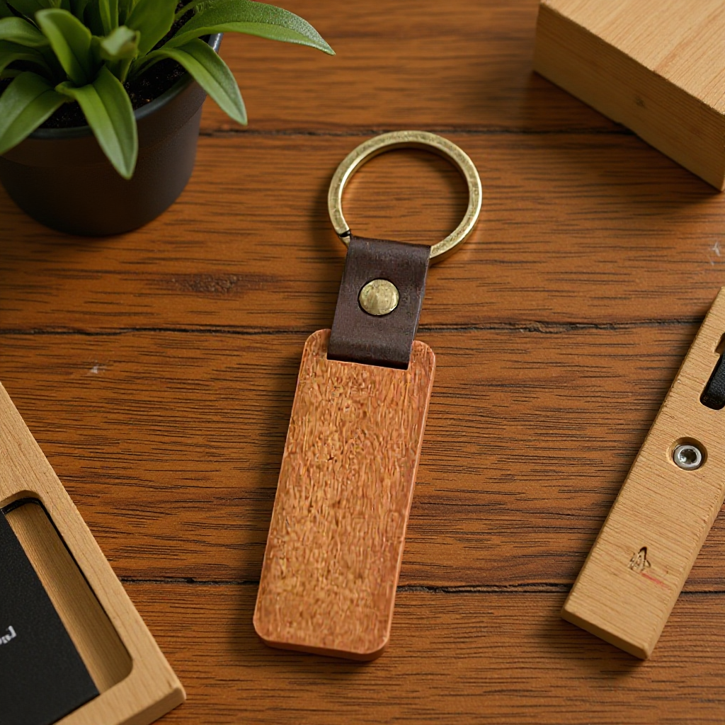 Creativo pu nogal llavero de cuero rectangular Venta caliente llavero grabado logo regalo pequeño