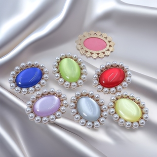 Explosive Cat's Eye Accessories Pearl Rhinestone Oval Flower Plate Clothing Diamond Buckle DIY Hand-made Bridal Headwear Fan