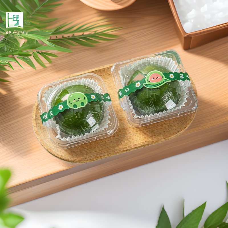 Disposable green ball packaging box wormwood blister single transparent snow mei Niang snacks independent baking stickers steamed buns