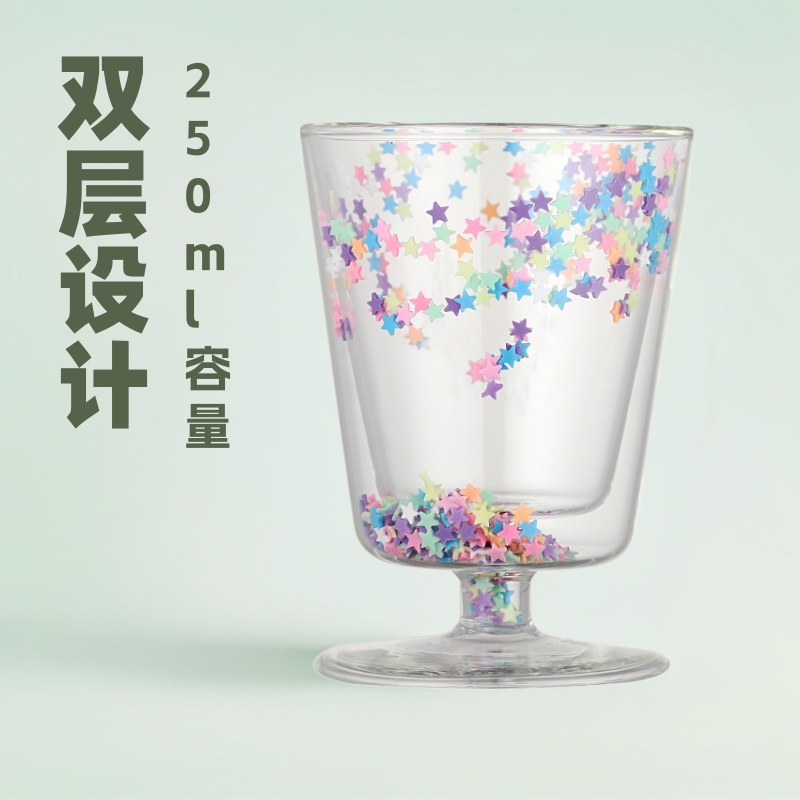 Taza de doble color estrella de vidrio de lentejas de la chica taza de café doble taza de leche doble taza fabricante